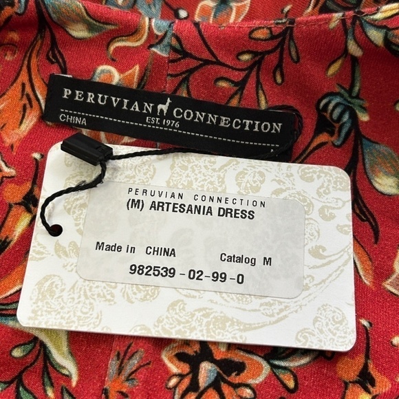 Peruvian Collection Artesinia Dress Handpainted Flowers Twirl Skirt w/ Pockets - Picture 14 of 16